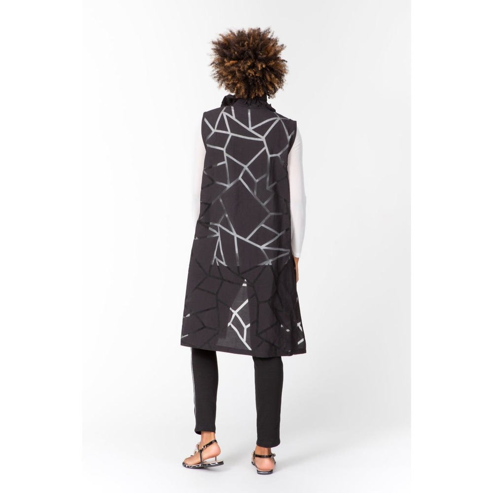 Berek Women's Long Black Vest Size L Octagon Pattern Summer Cover Up Light NWT - Picture 2 of 2